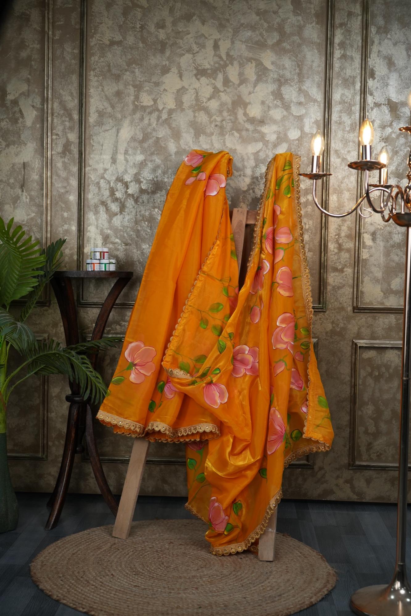 Hibiscus Sunset — Hand-painted Kota Saree